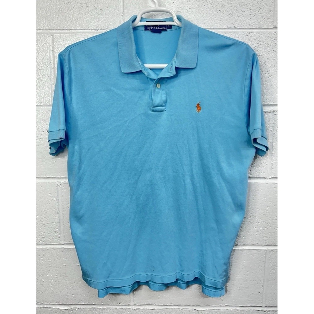 VTG POLO by Ralph Lauren Baby Blue Orange Pony Short Sleeve Polo Shirt / Large